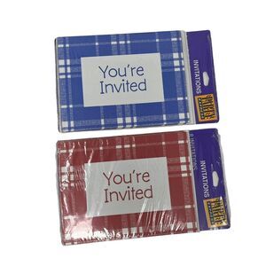 Vintage Hallmark Picnic Plaid Gingham Invitations Lot Of‎ 2 Card Invites 8ct. Ea